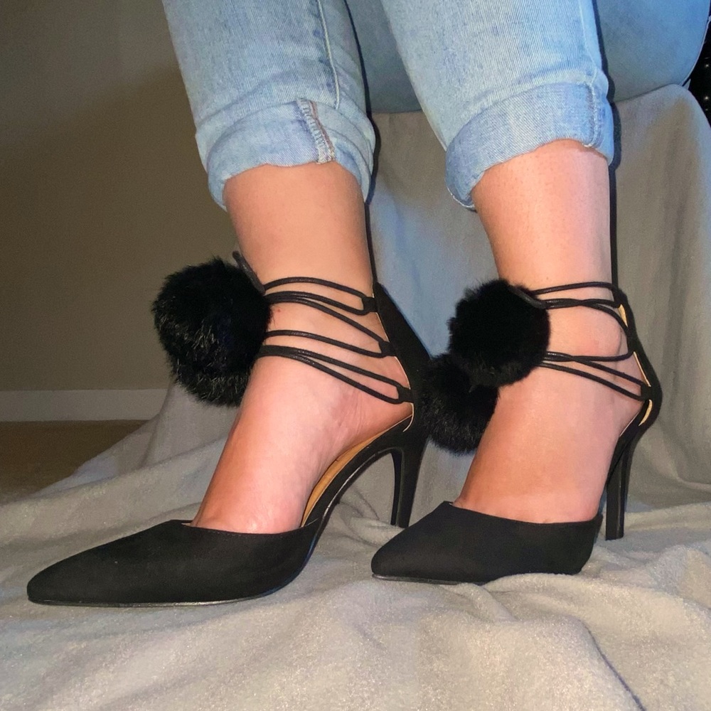 Yoki lace up pompom heels